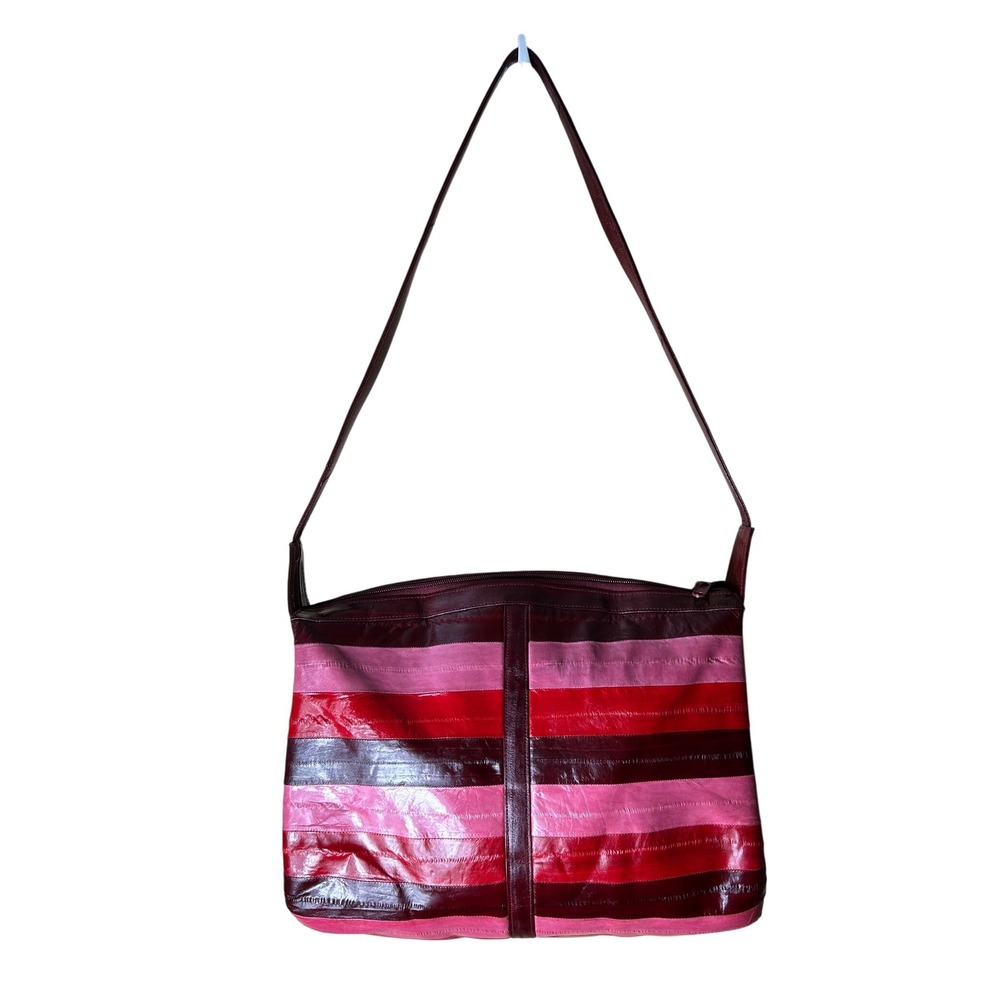Vintage‎ Lee Sands Pink/ Red/ Burgandy  Eel Skin Leather Shoulder Bag Unique - Picture 3 of 15